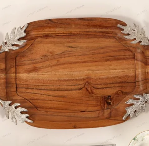 Square Solid Wood Decorative Fruit Plate, Creative Antique Storage Tray Ornament