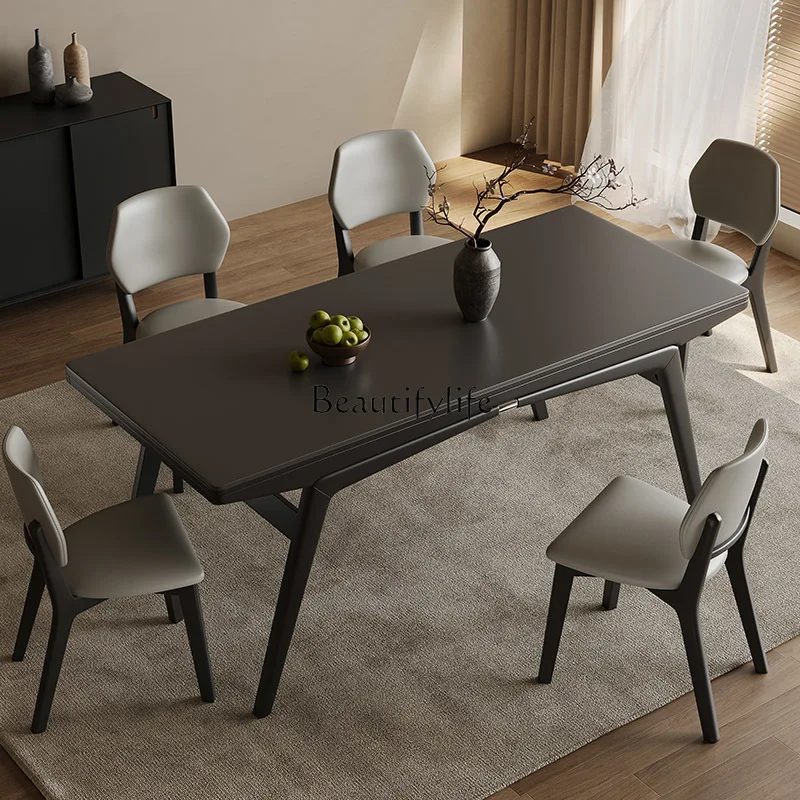 01Solid wood rock slab dining table rectangular modern simple light luxury ash wood walnut