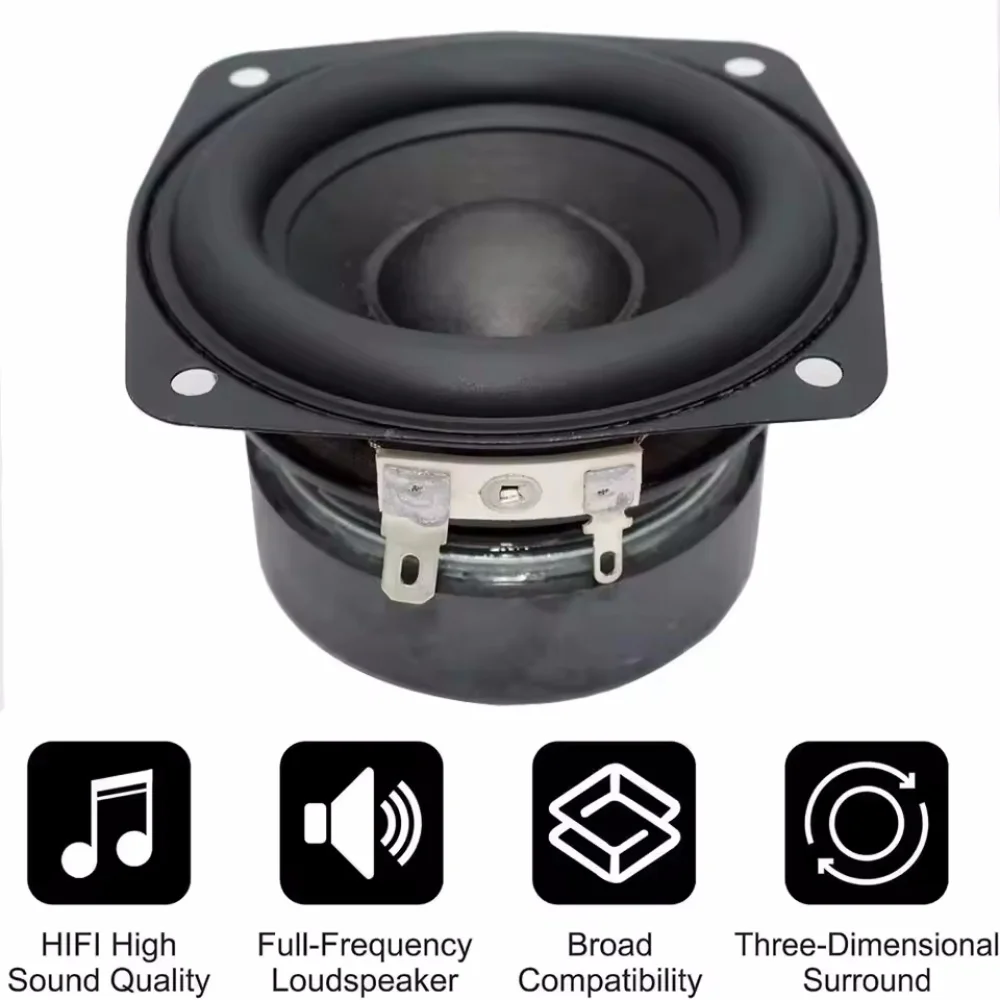 1 unidad Altavoz Subwoofer de 78 mm, 4 ohmios, 15W, con Capuchón Convexo de 3 Pulgadas, Woofer Cuadrado para Bajos, para Altavoces de Estantería DIY, Sonido Hifi y Cine en Casa