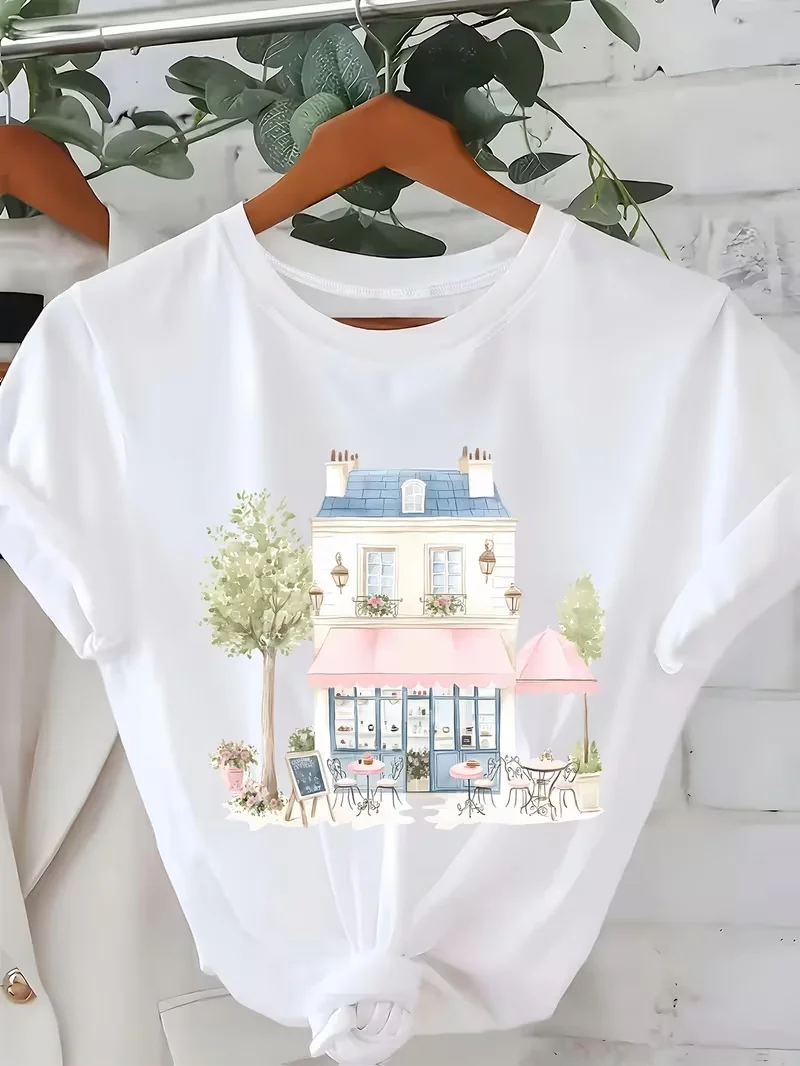 Playful Minimalist It's Walk Clock Stick Figure Dog Walking Print T-Shirt Oversized Casual All Match Short Sleeve Top for Women