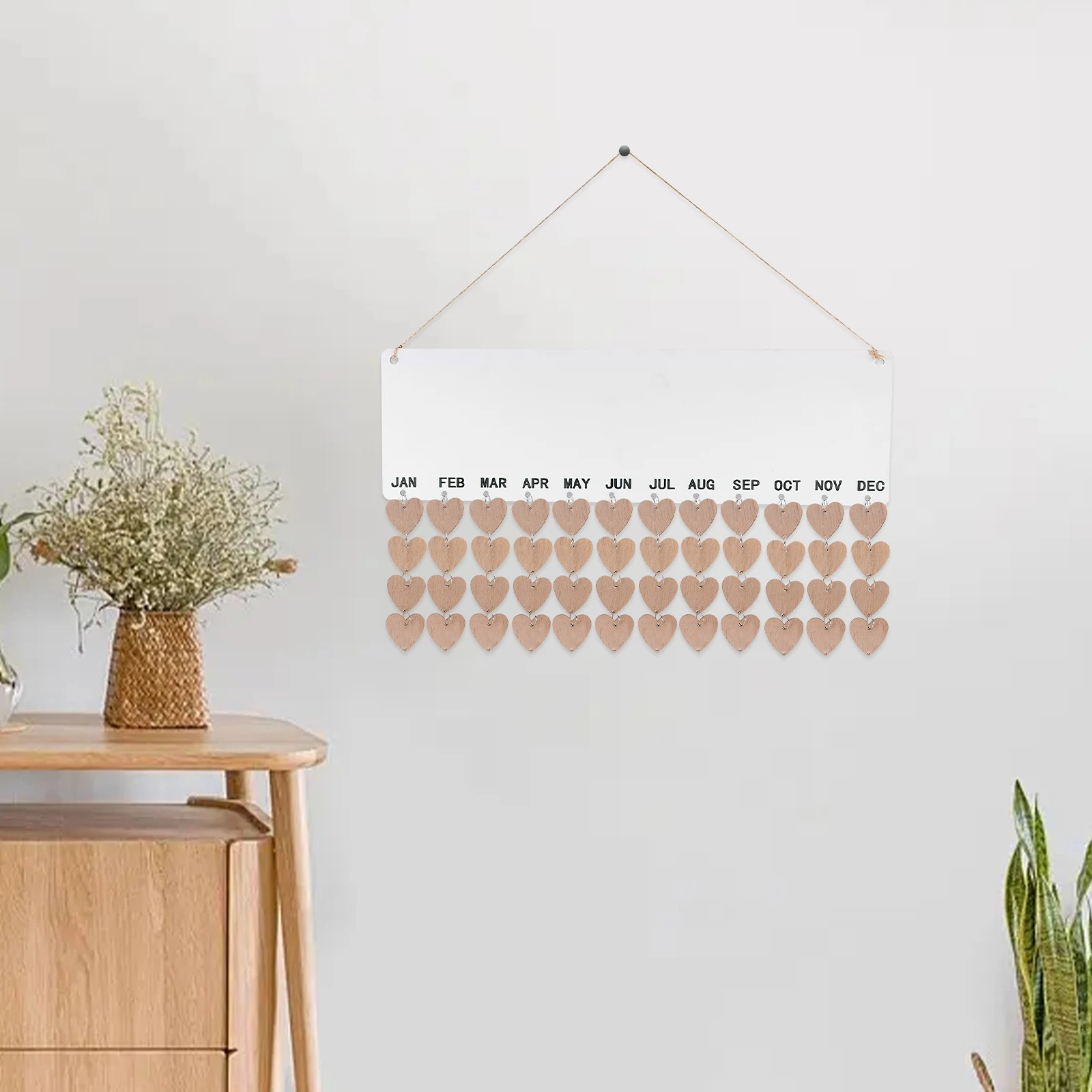

50pcs Heart Shaped Wooden Slices Iron Rings DIY Wall Hanging Calendar Home Decor Birthday Reminder Wooden Plaque Calendar