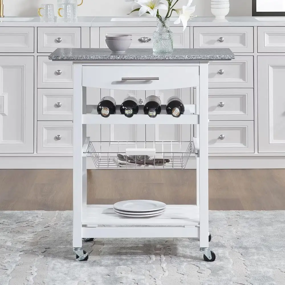 Kitchen Island Trolley with Storage Drawer and Slide-Out Wire Basket