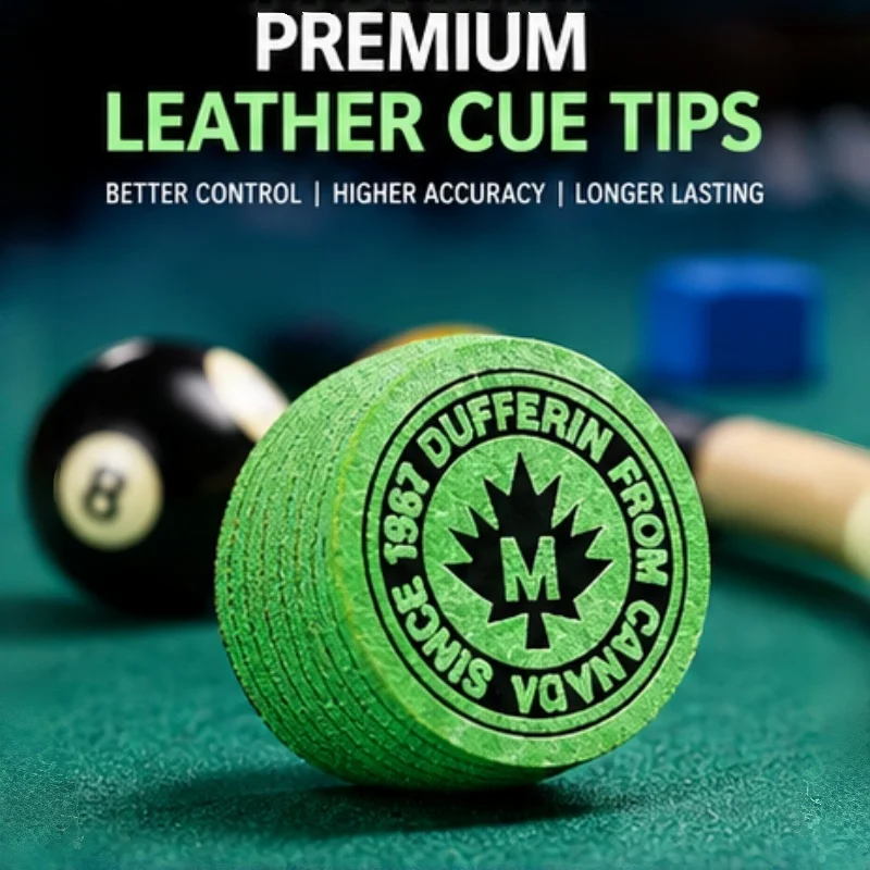 Professional Pool Cue Tip 13mm Multi Layer Leather Green Big Head with Keychain Protective Cover Set Billiard Accessories