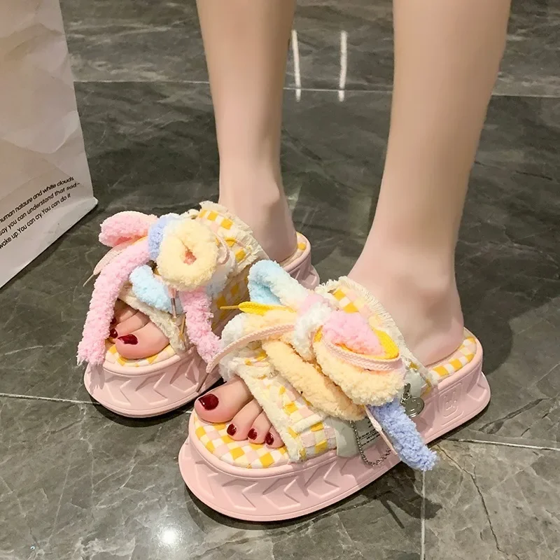 Летние женские плетеные тапочки 5,5 см, обувь на платформе, новый модный дизайн, сабо, сандалии ярких цветов, повседневная женская обувь на плоской подошве