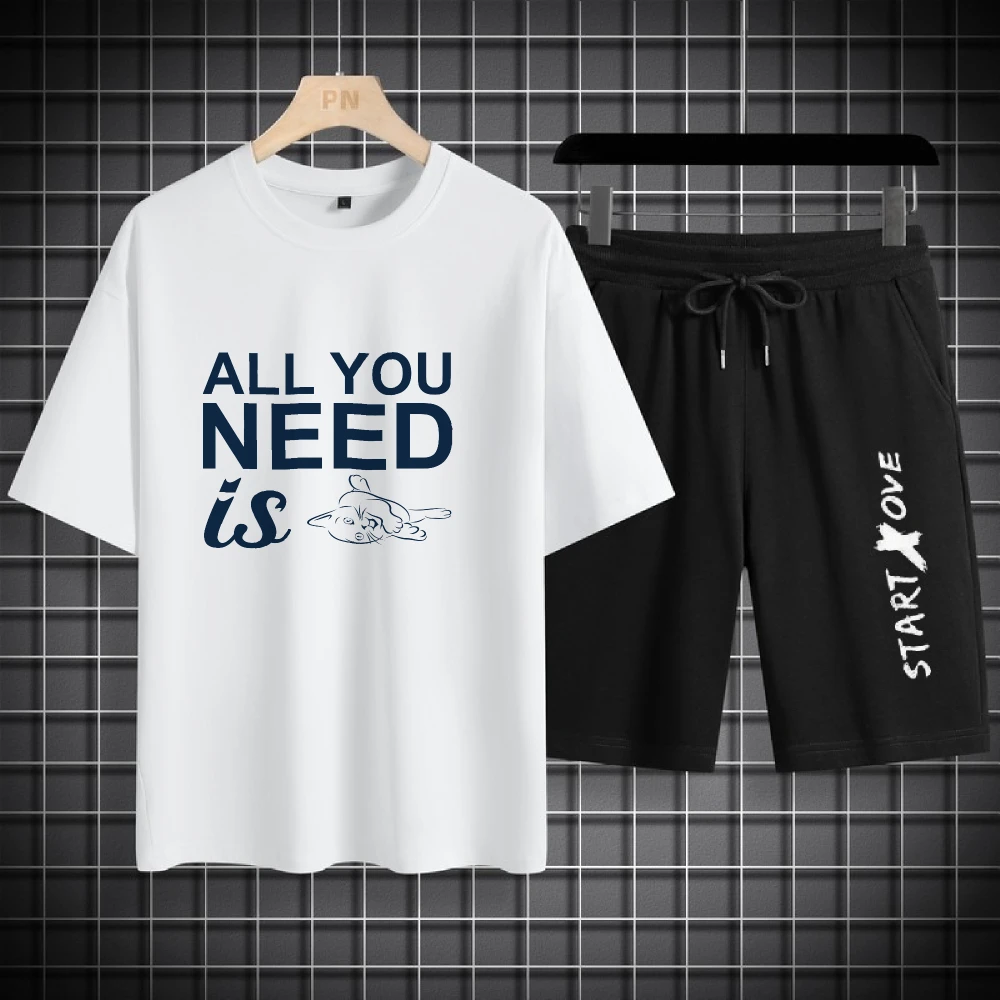 

2025 Luxury Polyester Fiber Mens Set Blue letter print Fashion Sports T-shirts+shorts suits Casual Elegant Comfortable Wear sets