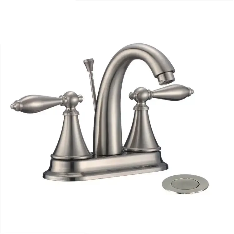 

Brushed Nickel Bathroom Sink Faucet with Drain Assembly and Supply Hose Lead-Free cUPC Lavatory Faucet Mixer Double Handle Tap