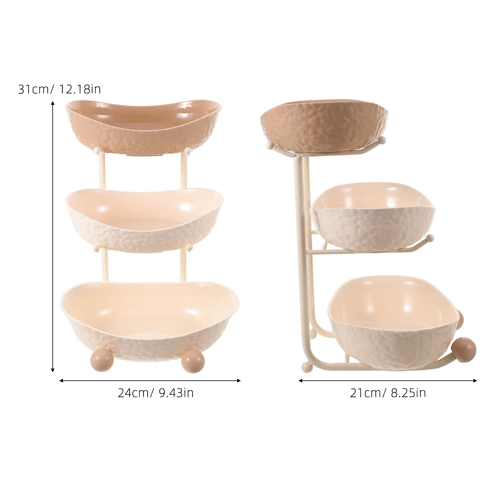 3 Tier Fruit Basket for Kitchen Countertop Metal Stand Tiered Organizer Rack for Fruit Vegetable Display Snack Dessert Holder