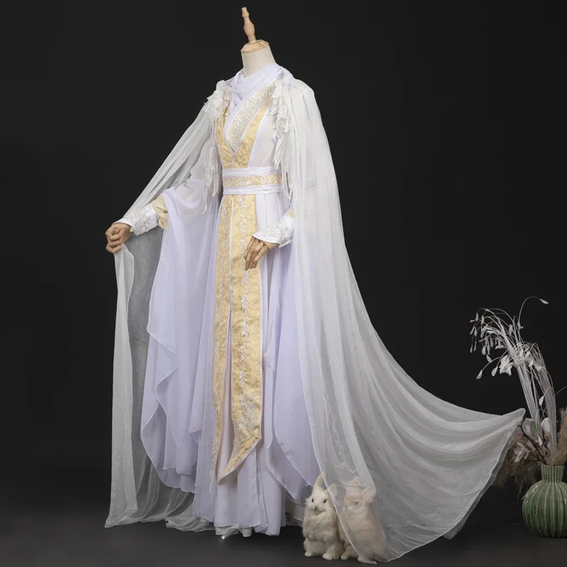 New White Hanfu Men Chinese Ancient Traditional Clothes Fairy Costume Male Hanfu Dress Long Cloak Festival Stage Outfit DNV14199