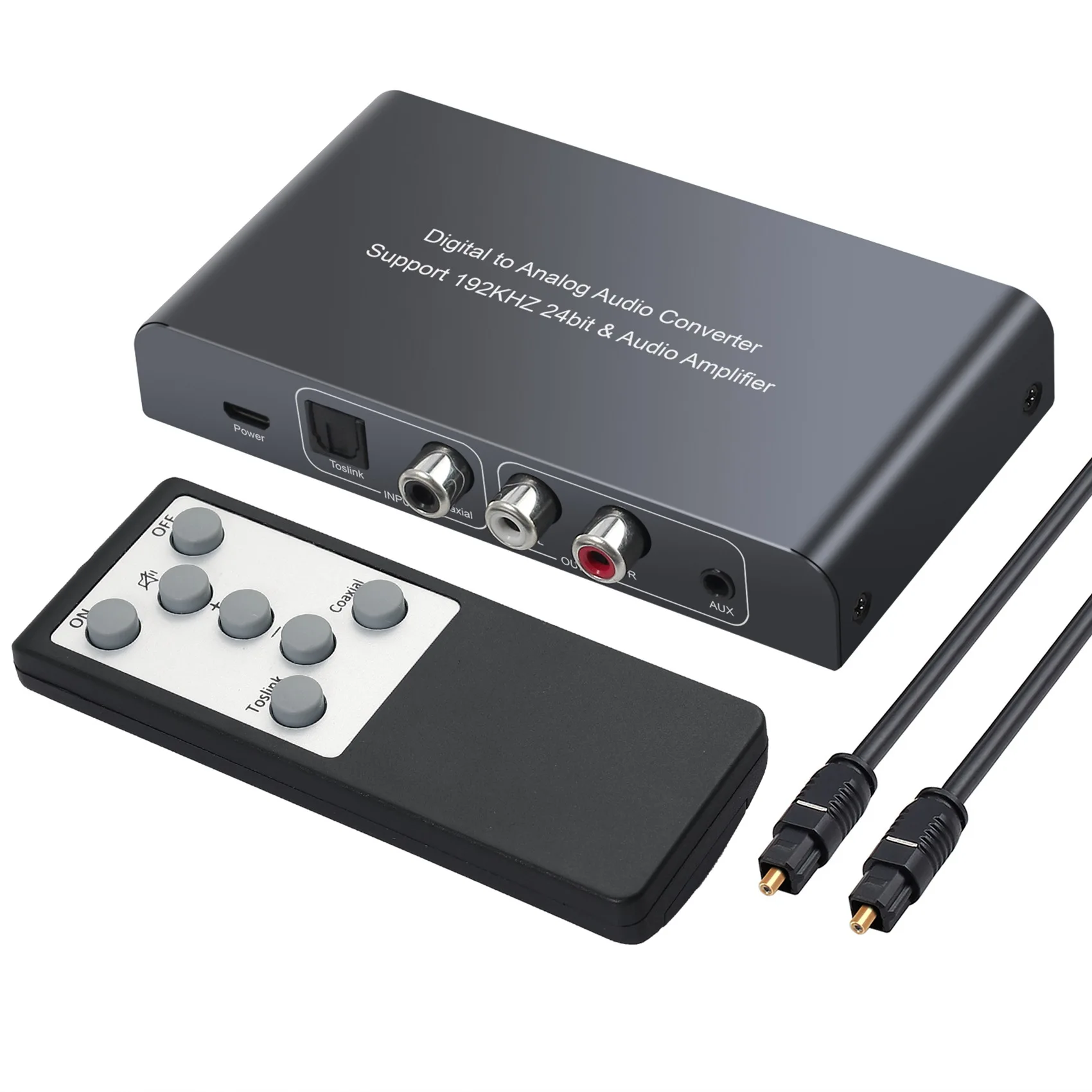 Digital to Analog Audio Converter with IR Remote Control Volume 192KHz Coaxial Optical Toslink to L/R 3.5mm Adapter