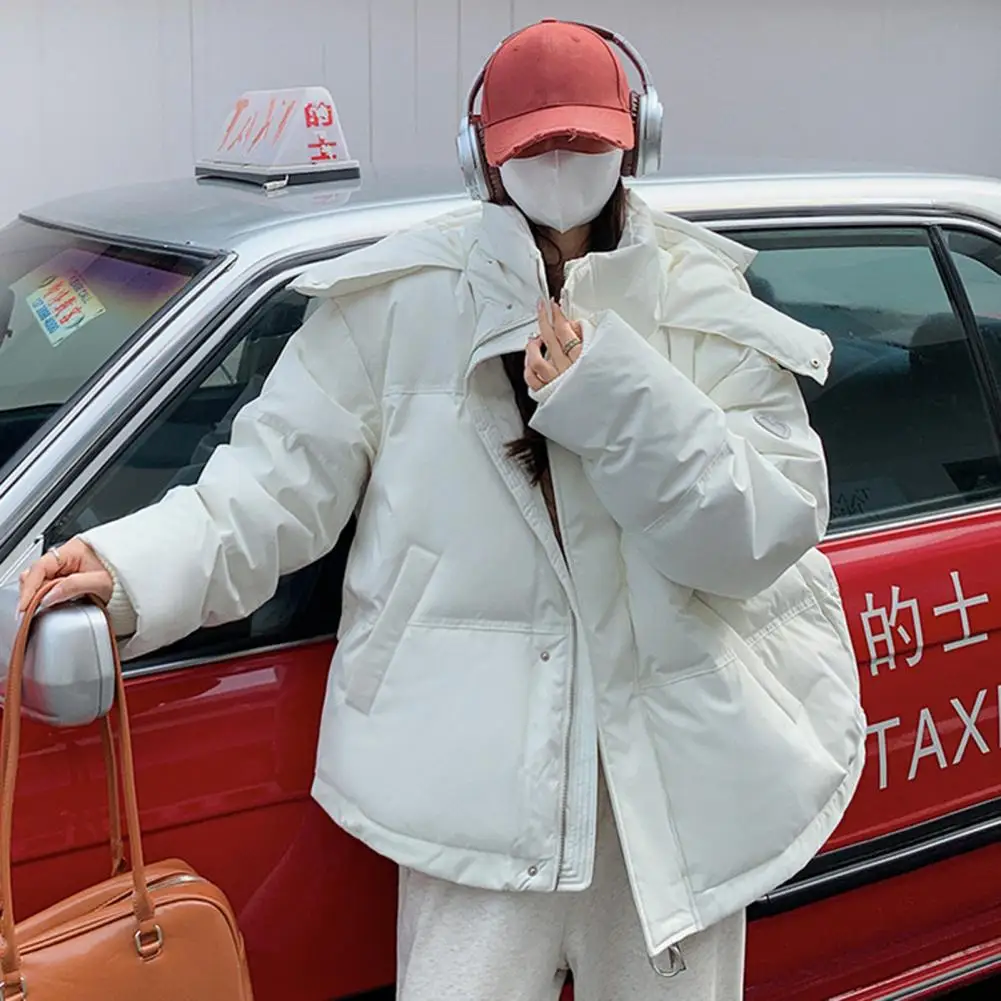 Parka à capuche rembourrée pour femme avec fermeture éclair et poches, manteau en duvet épaissi, vêtements d'extérieur en coton coupe-vent, hiver