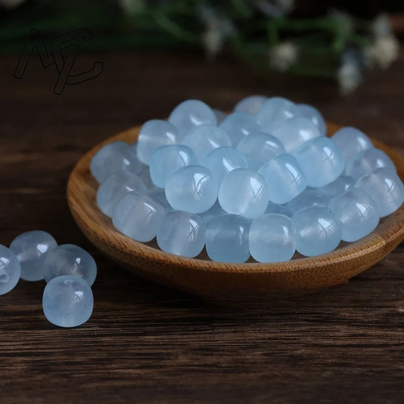 10 Stück Natura lIce Blue Water Jade Bucket 10 mm Perlen DIY Armband Ohrringe Charm Schmuck Modeaccessoires Amulett Geschenke Frauen