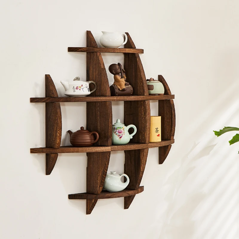 Handmade wooden wall shelving - vintage style, perfect for displaying books, art, cups and plants in the living room or bedroom