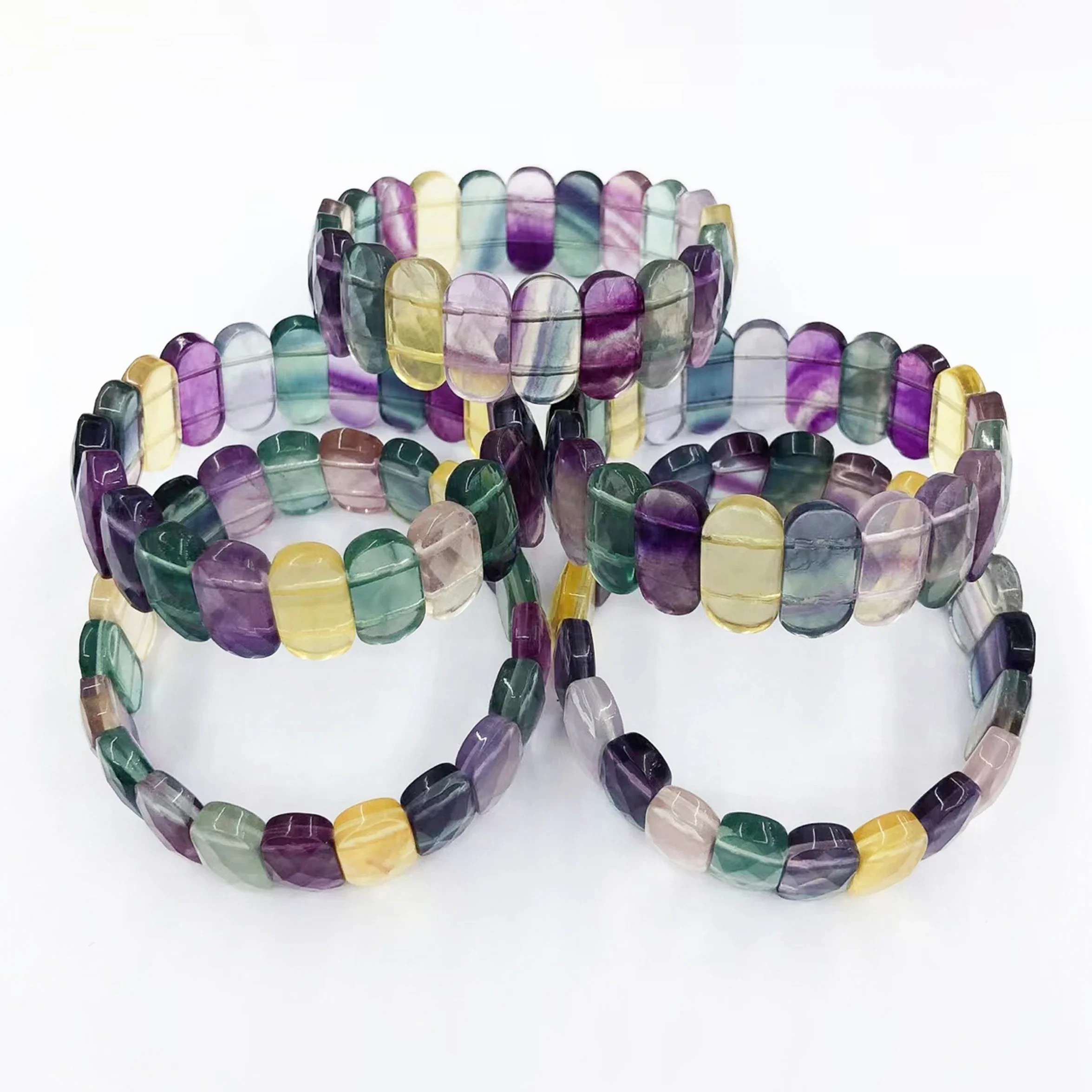 Natural Rainbow Fluorite Bangle, Relieve Stress Healing Crystal Jewelry for Women Men, Protection Balance Energy Stone Bracelet