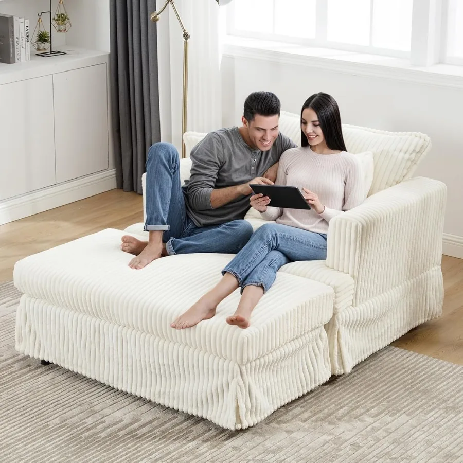 كرسي صالة Luxe Chaise داخلي مع أريكة صالة كبيرة الحجم من الفرو الصناعي المريح مع وسادتين 64 S منجدة حديثة