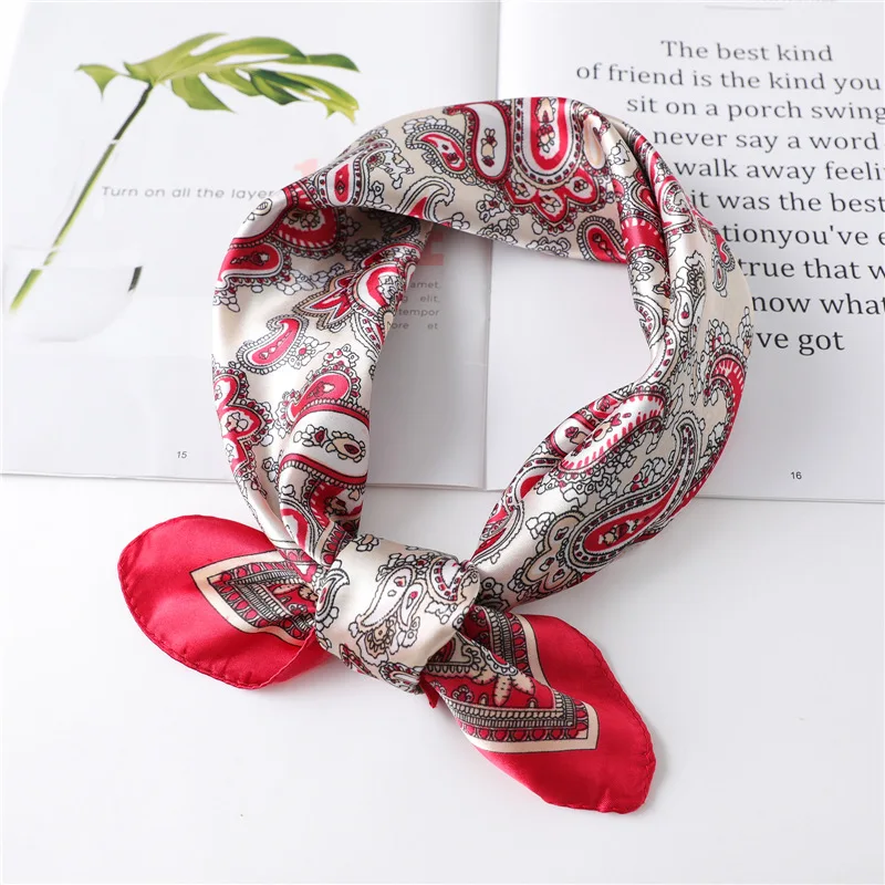 60*60cm Cashew Print Small Silk Square Scarf Headband Hairbands Hair Hoop For Women Hair Ties Bands Neckerchief Shawl