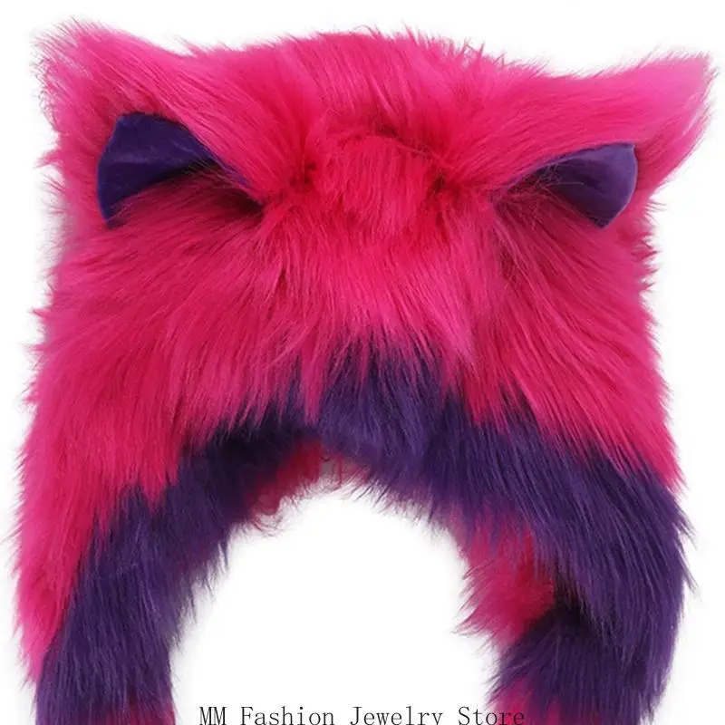 Plush Pointed Ear Earflap Hat with Long Side Panels, Gothic Headwear for Cosplay Festival and Cold Weather Looks D0UB