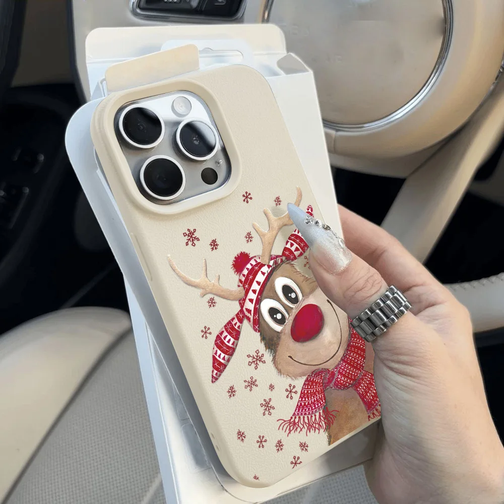 Merry Christmas Leather Painted Phone Case For iPhone 13 Pro Max Cover 16 15 14 13 12 Pro 15 14 Plus Sockproof Soft Protective