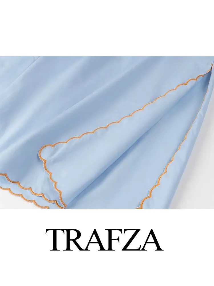 TRAFZA Summer Fashion Women Skirt Suits Embroidery Square Collar Sleeveless Tops+High Waist Slit Zipper Split Hem Long Skirts