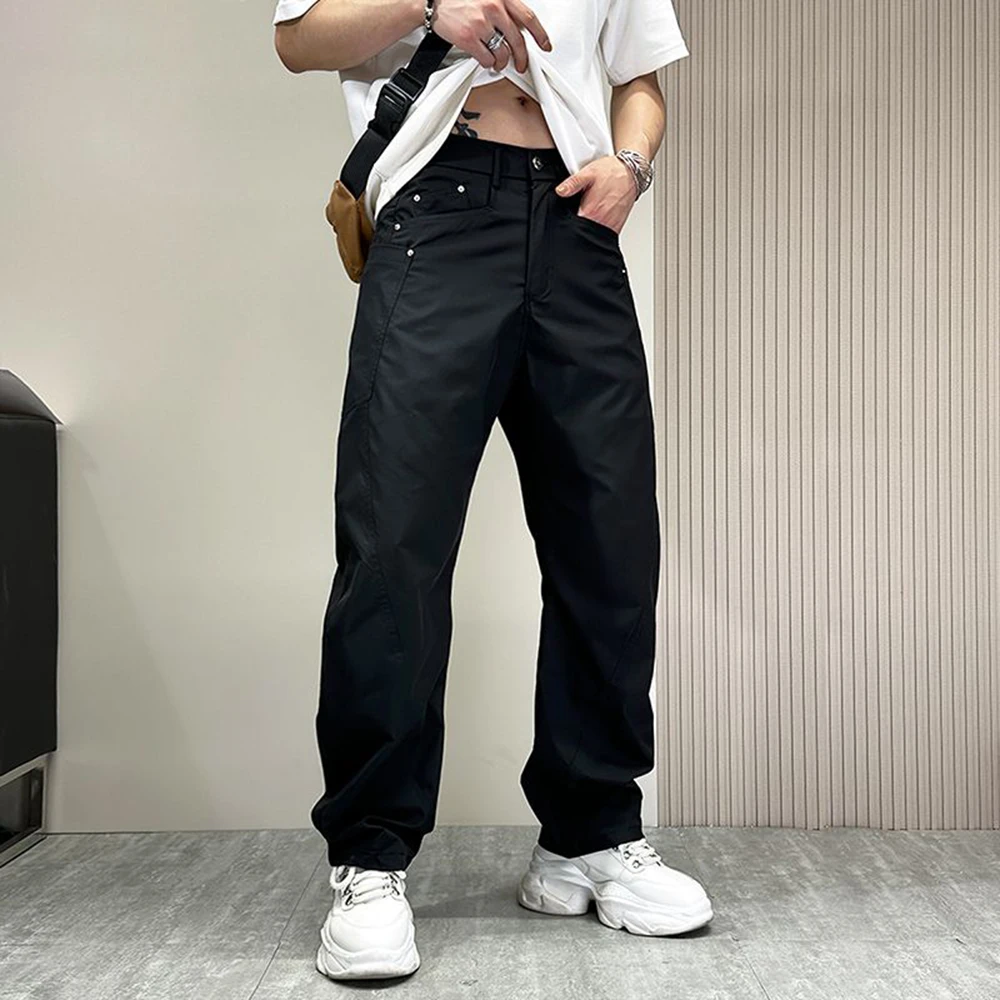 Solid Color Design Sense High Waist Scimitar Pants Invisible Open Crotch Outdoor Sex Ruffian Handsome Men's Slacks Long Trousers