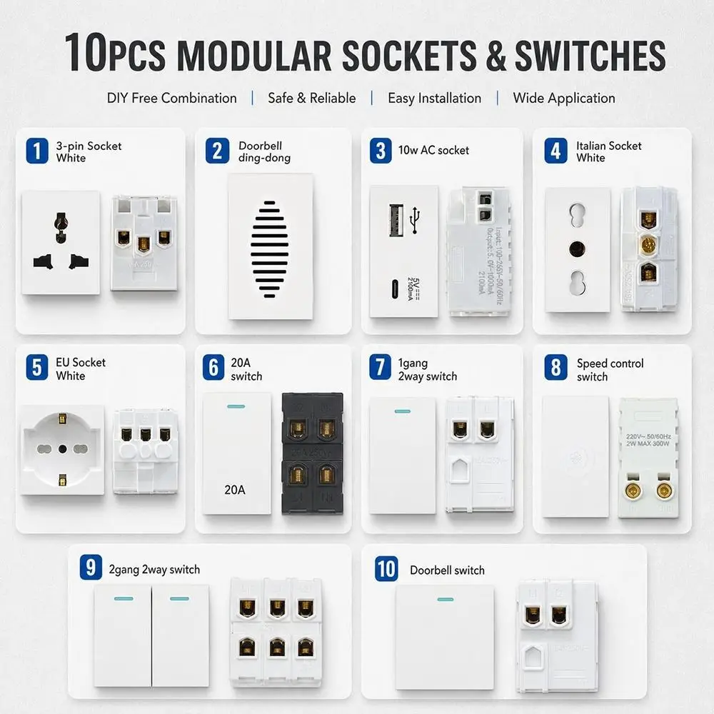 220V 16A 250V Wall Socket Module PC Panel Fast Charge Modular Sockets And Switches USB Panel Wall Switch