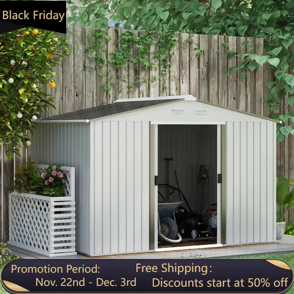 9 'x 6' outdoor storage shed, gardening tool room with basic kit,4 ventilation openings, and 2 for backyard, terrace, and garage