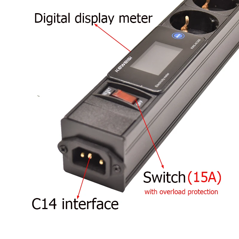 EU Power Strip With Switch Digital Ampermeter Power Energy Voltmeter Ammeter 2/3/4/5/6/7/8/9/10 European Socket C14 interface