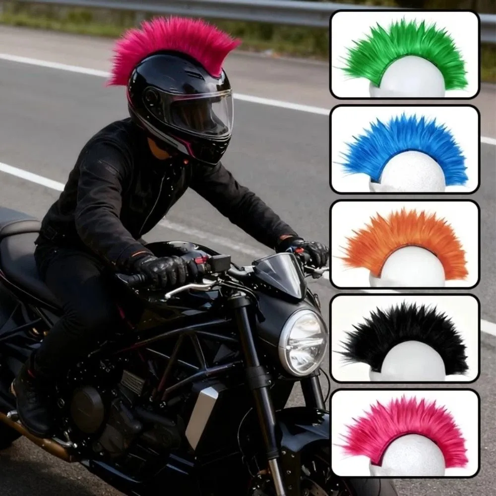 

Colorful Mohawk Synthetic Wigs Reusable Synthetic Helmet Decorations Bicycle Accessories Adhesive Helmet Mohawk Wig