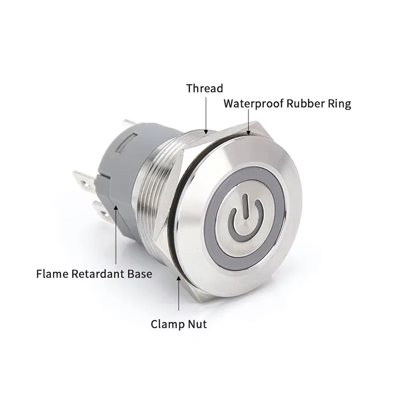 Metal pushbutton switch Self-resetting/self-locking waterproof 5 color colors Optional Ring/Power indicator LED 12/16/19/22 mm