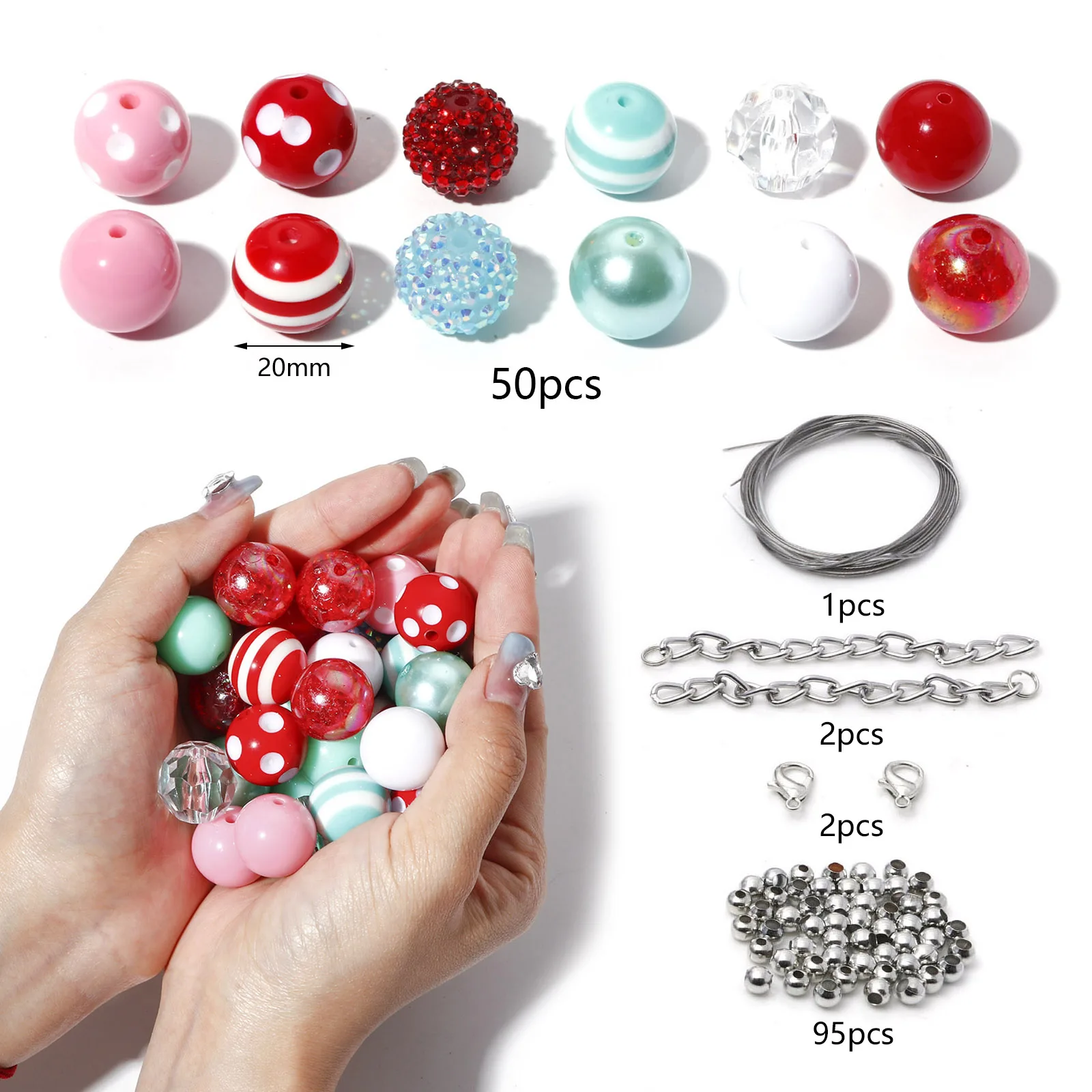 Perline acriliche multicolori kit fai da te per collana di braccialetti creazione di gioielli accessori fatti a mano kit di gioielli con perline distanziatrici rotonde, 1Set