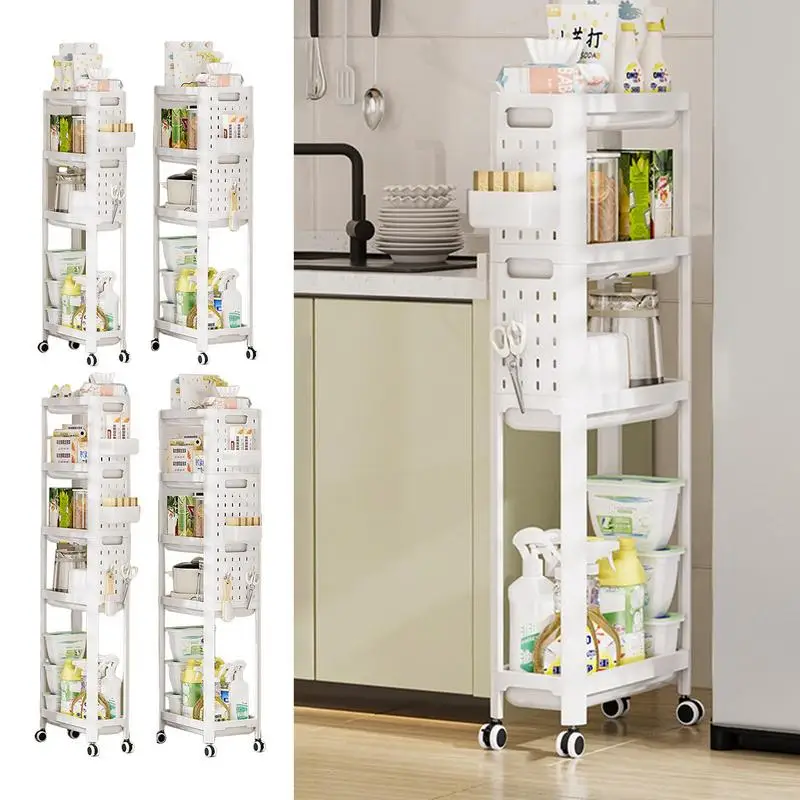 Kitchen Seasoning Organizer 4-tier Rolling Utility Cart Storage Rack Movable Shelf With Wheels For Living room Gardening Tools