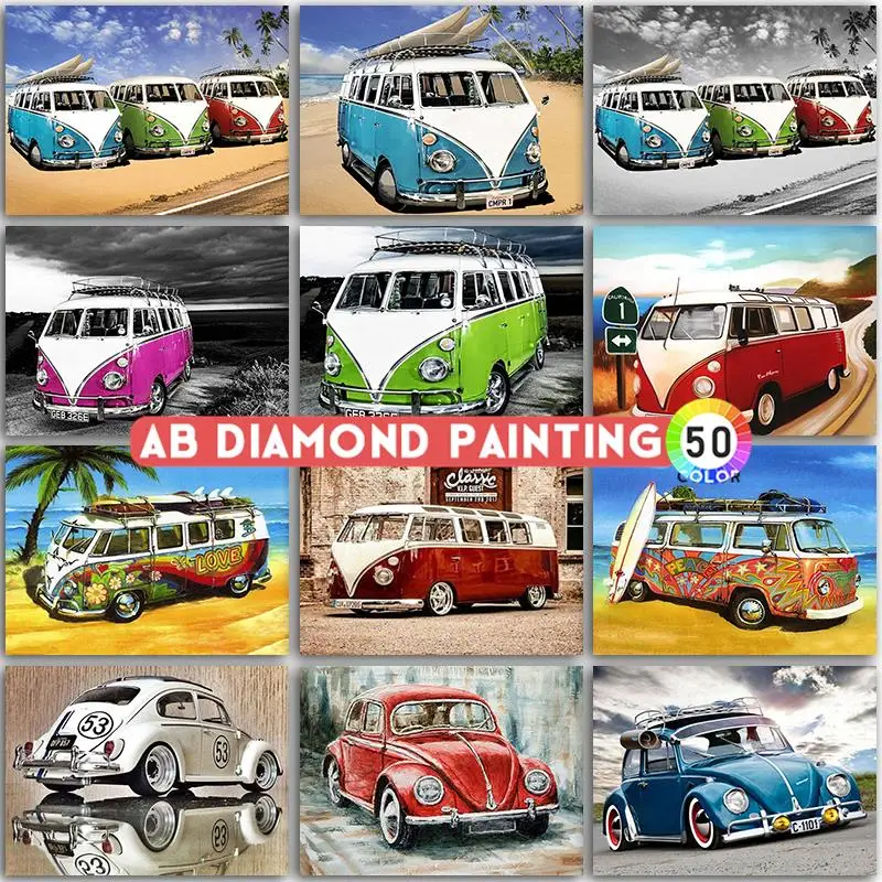 Kit di pittura diamante 5D Vernice AB Auto Bus Scenario di cartoni animati Pieno quadrato rotondo Ricamo Mosaico Punto croce Decorazioni per la casa