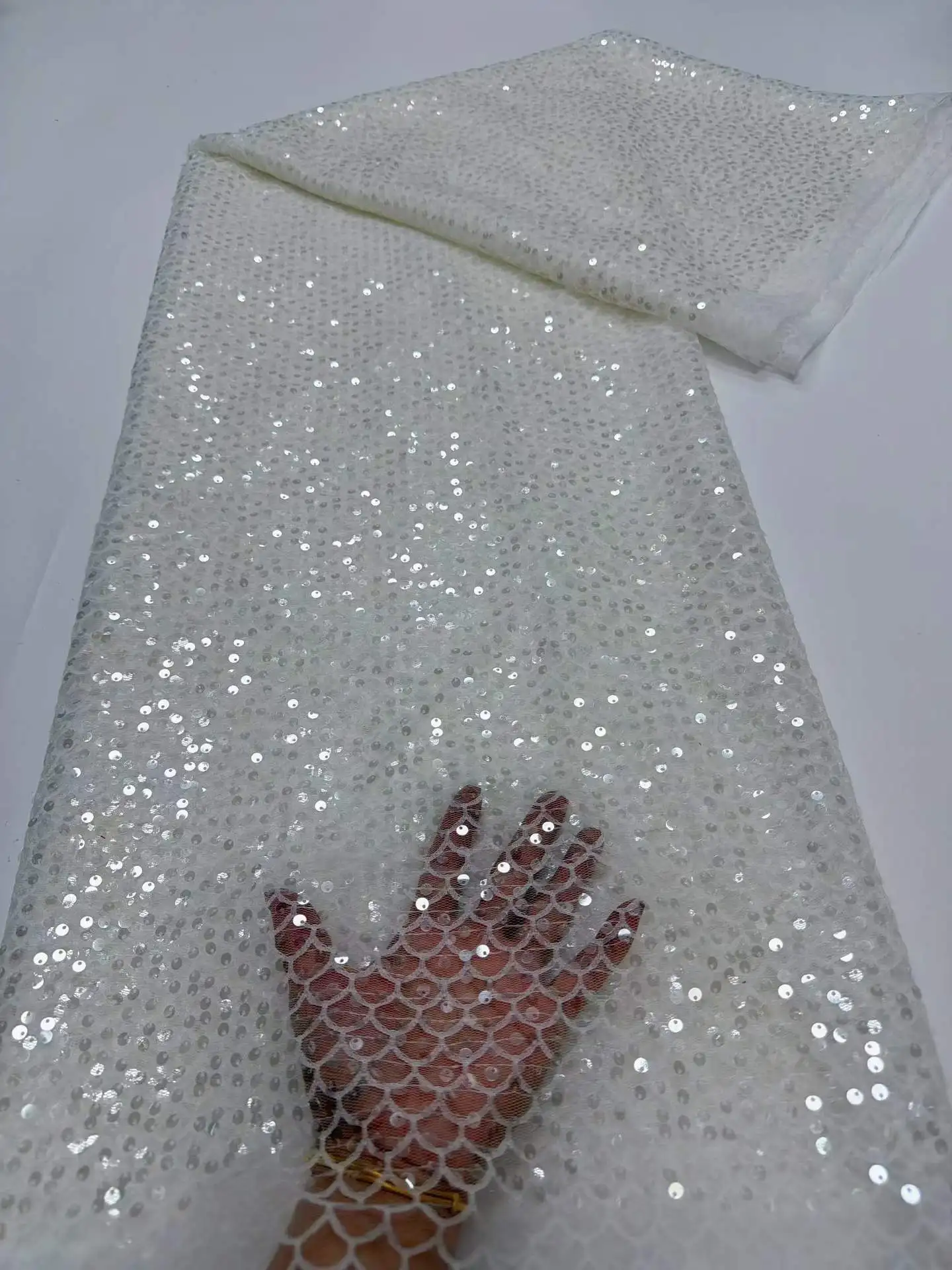 

2026 High Quality Nigerian Lace Fabric with African Sequins Mesh for Wedding Party Dresses Latest 2026 Design 5 Yards