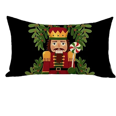 Merry Christmas Nutcracker Lumbar Decoration Pillow Cover Cartoon Home Decoration, Winter Holiday Sofa Cushion Cover