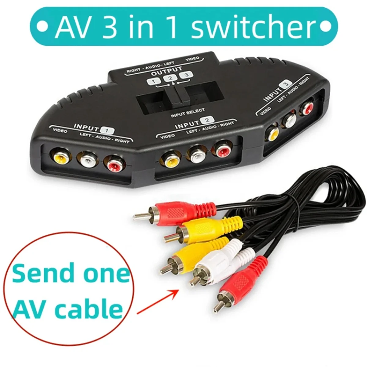 Hot 3-Way Audio Video AV Switch Selector Box Splitter Switch W/ Cable for TV X-Box DVD Player Devices Switch