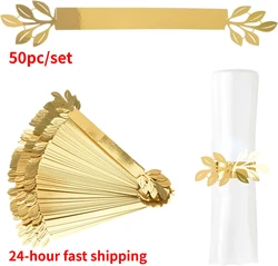 50 Pcs Gold Leaves Napkin Buckle, Reflective Gold Leaf-Shaped Paper Napkin Holder Rings for Dinner Party Celebration Table Decor