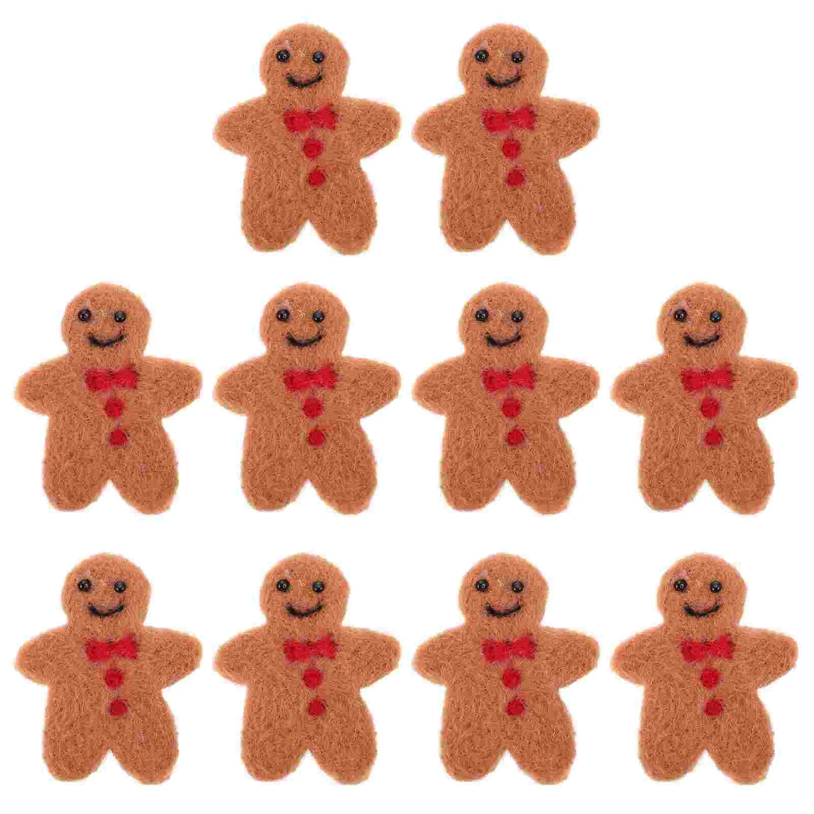 10 Pcs Mini Christmas Ornaments Gingerbread Man Pendant Xmas Hairpin Felt Wreath Decorations