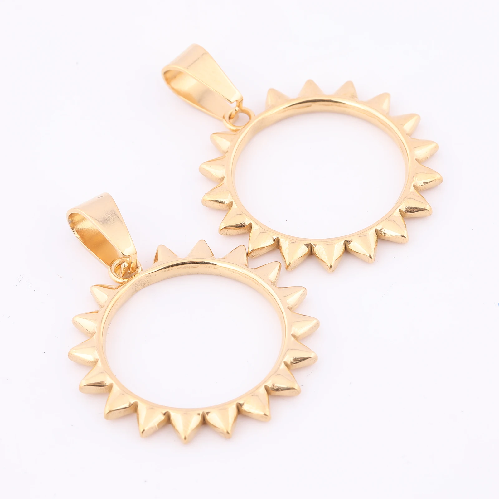 5pcs Stainless Steel Gold Plated Spiked Ring Open Bezel Charms Diy Hollow Pendant Frame Blanks For Resin Jewelry Making