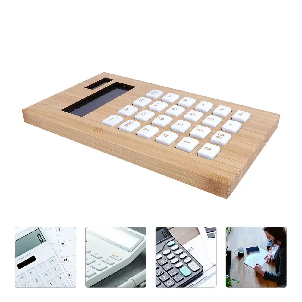 Solar Calculator Wood Material Eco Friendly Simple Design Office Home School Use Portable Calculation Aids