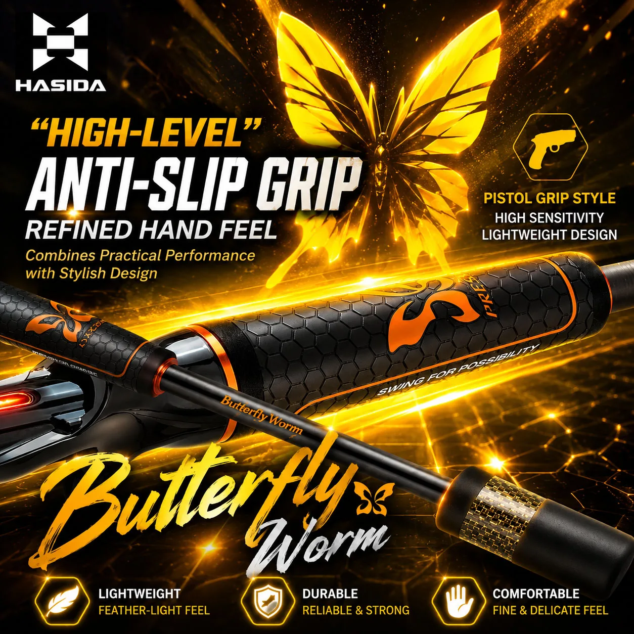 HASIDA Butterfly BFS Super Schnelle Angelrute für Mandarinfisch und Barsch, Vielseitig Einsetzbar, Hohe Empfindlichkeit, Spinn- und Baitcasting-Rute für Köder und Würmer