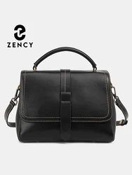 Zency 2024 Casual Tote New Genuine Leather Vintage Handbag Women Shoulder Bag Boston Bag  Satchel With Two Straps For Mom Giftba