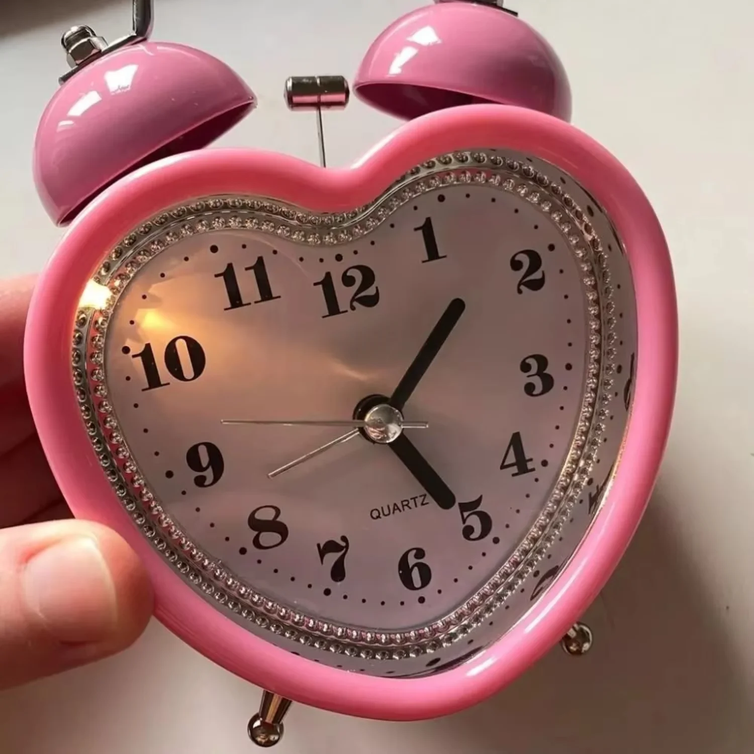 

Heart Shape Alarm Clock Night Light Creative Snooze Wake Clocks Metal Girls Ticking Time Clocks