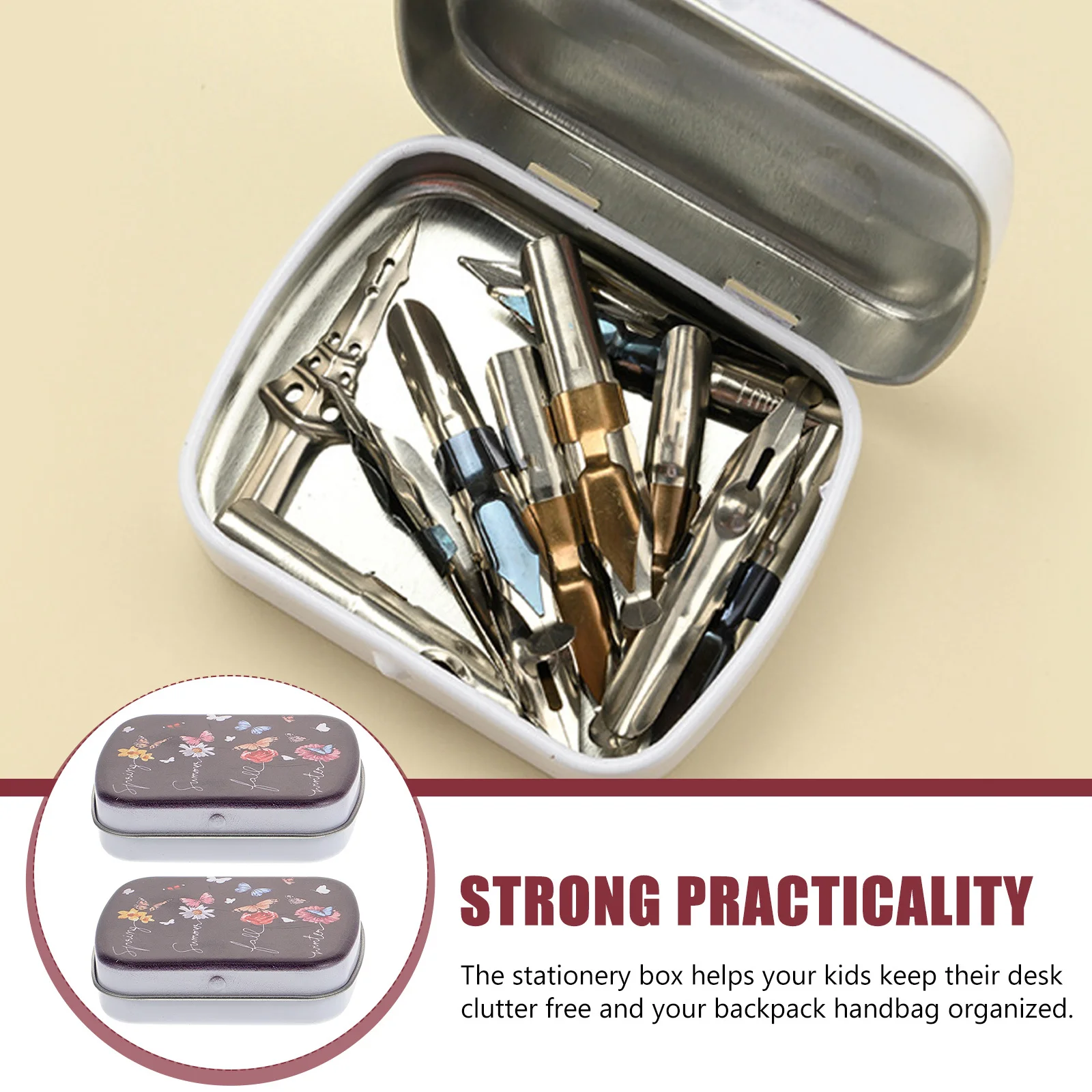 

2Pcs Iron Storage Boxes Simple Nib Box Stationery Holder Convenient Storage for Students Teachers School Supplies