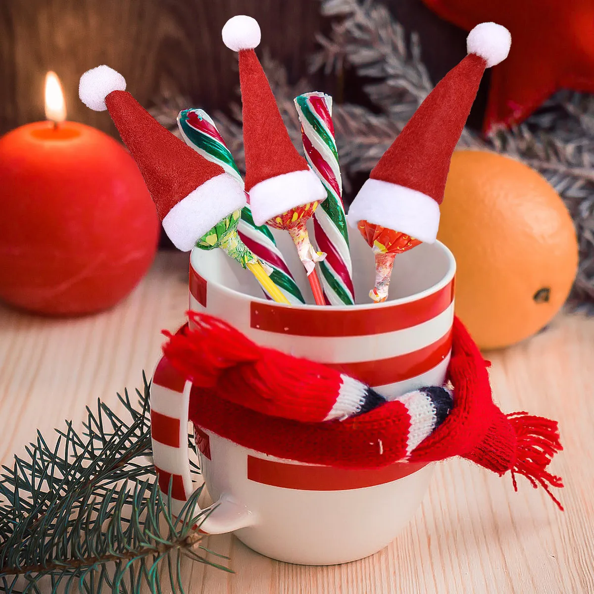 

24Pcs Mini Christmas Caps Lollipop Hats Nonwoven Candy Packing Caps Festive Holiday Decorations Lollipop Hat Mini Christmas Hat