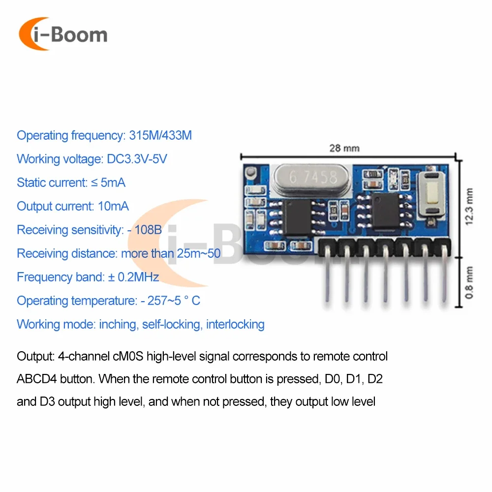 DC 3.3~5V 315mhz/433mhz Wireless Receiver Module Remote Switch Adapter EV1527/PT2262 Wireless Decoder Module EV1527 Programmable
