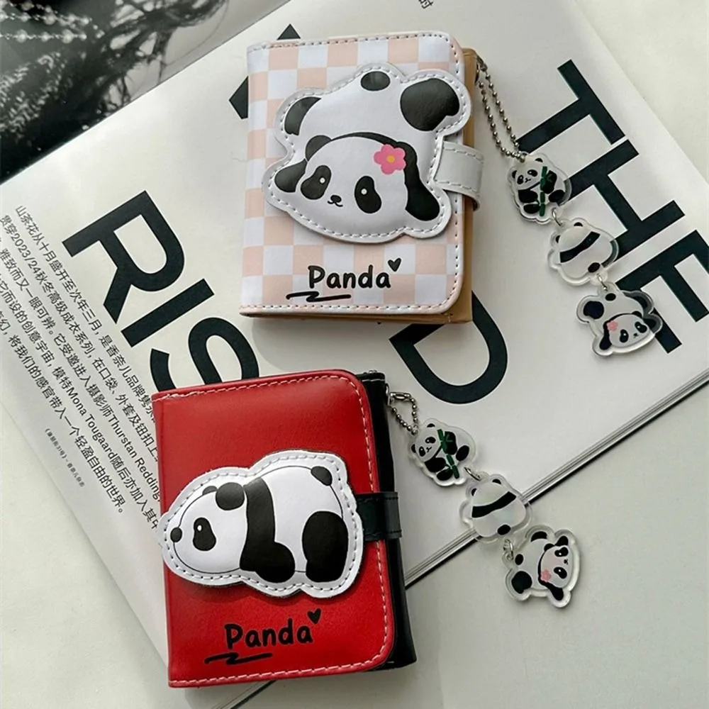 Change Bag PU Panda Wallet Short Card Bag PU Leather Coin Purse Fold with Pendant Women