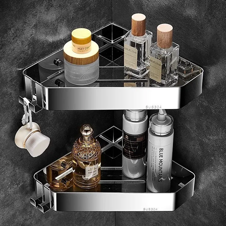 304 stainless steel corner triangle blue plate basket mesh basket bathroom pendant storage rack cosmetic rack  floating shelf