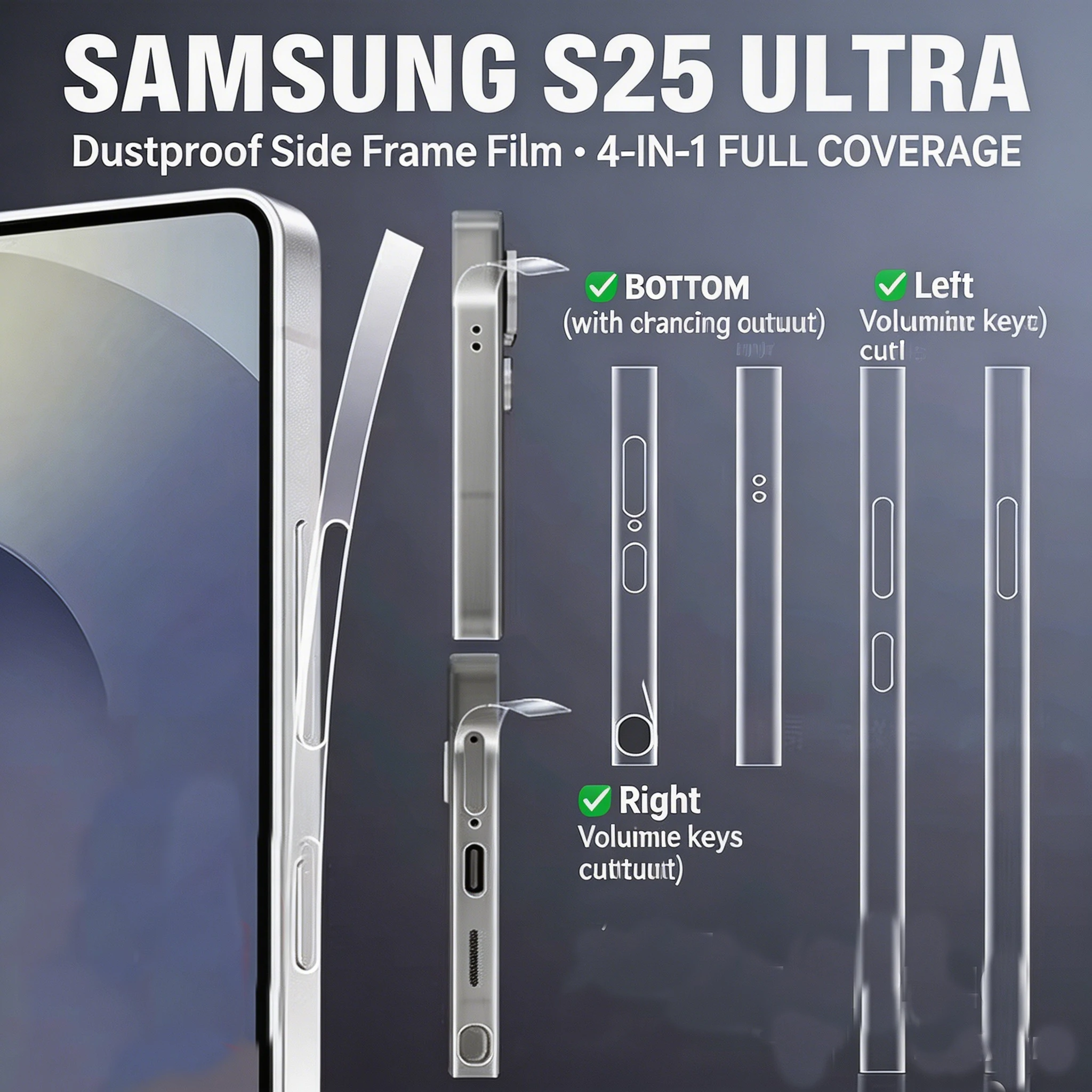 Hydrogel Frame Protector Film,Dust Net Side Skin Sticker for Samsung S25 Ultra Clear Border Anti-Scratch Full Coverage Guard