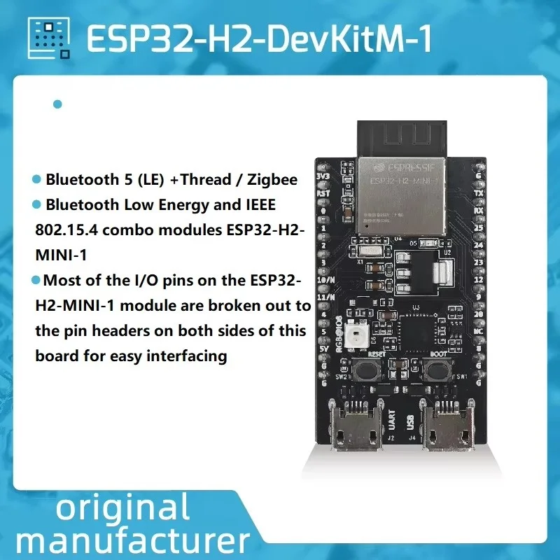 

ESP32-H2-DevKitM-1 Development Board, Original Espressif Thread/Zigbee/BLE5 Evaluation Kit