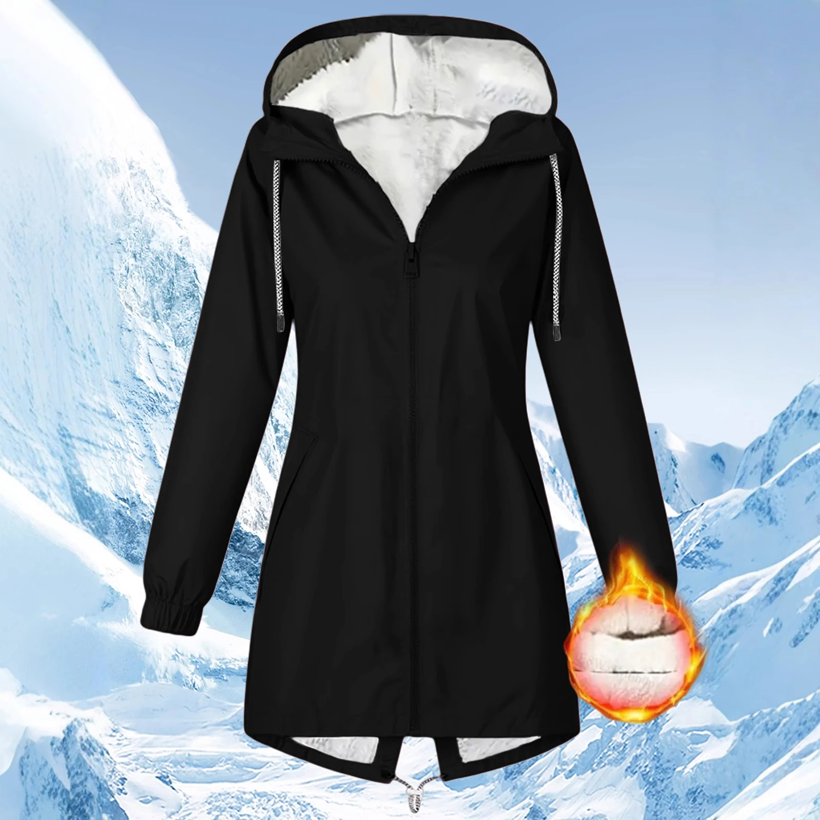 

Women's Fashionable Jacket Solid Color Warm Hooded And Plush Casual Long Jacket Autumn Winter Coats Fashion Lady Jacket