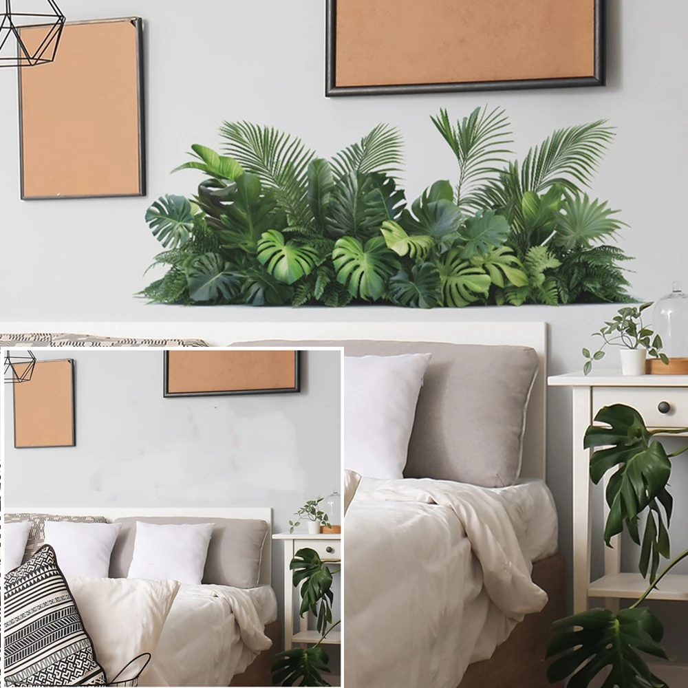 1Pc Large Monstera Palm Leaf Wall Stickers Removable Vinyl Tropical Green Plant Decals Bedroom Living Room Home Background Decor